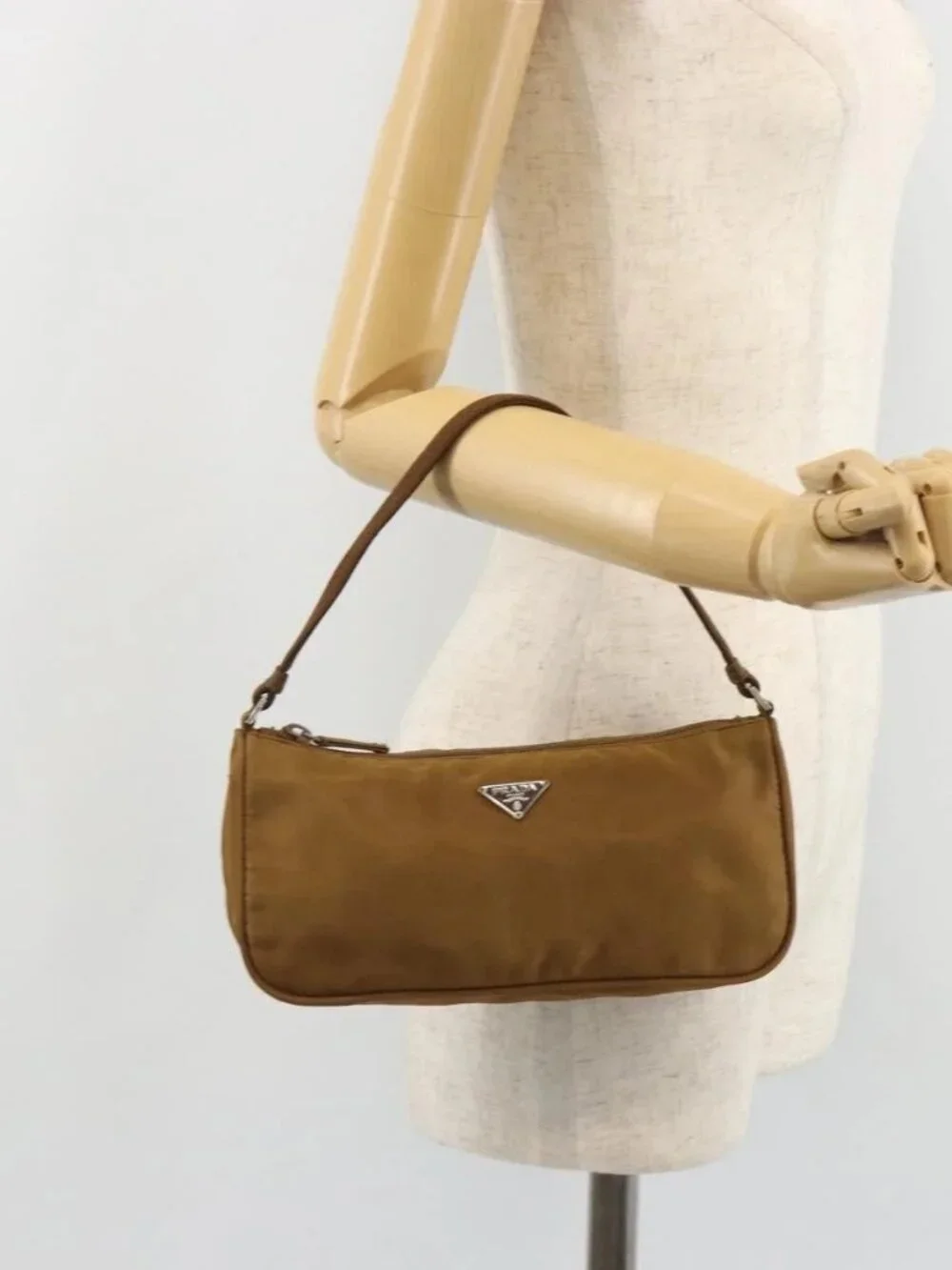 PRADA Accessory Pouch Nylon Brown Silver Auth 189617